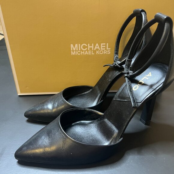 ALDO Black Leather Strap Heels — Size 6.5 - Picture 2 of 5